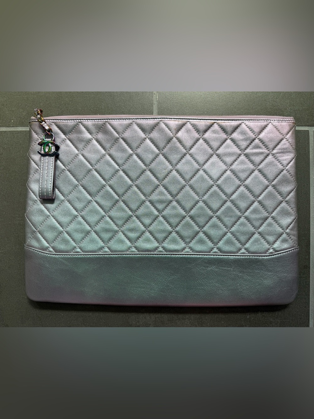 CHANEL Iridescent Lambskin Leather Large Gabrielle O-Case Zip Pouch Clutch 2017